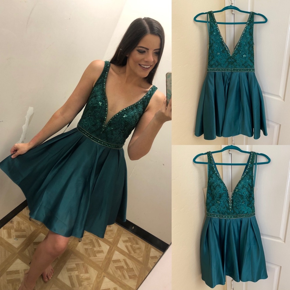 Coya Emerald Sequin Satin Fit-Flare Dress Sz Small